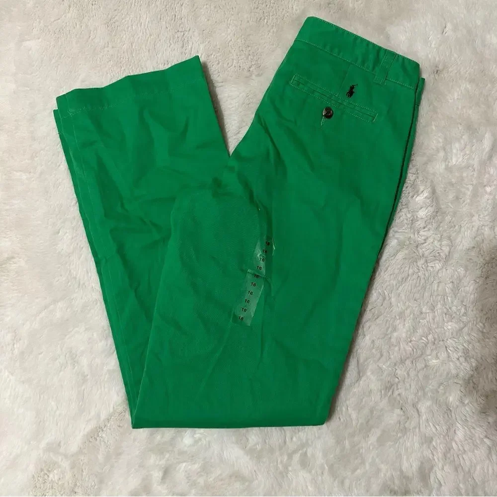 Polo Ralph Lauren Youth Boys Chino Pants Flat Front Green-Blue Pony